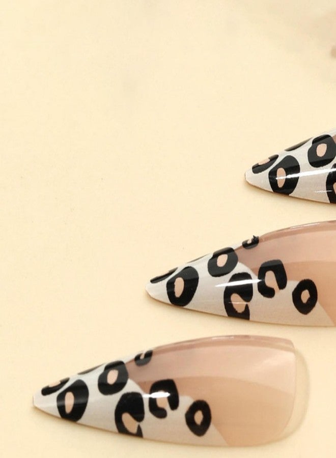 SINHOT Stiletto Press-on Nails, 24pcs Multi-colored Leopard Print Glossy Acrylic Nails, Full Cover Nail, Plastic Material, False Nails - Image 4